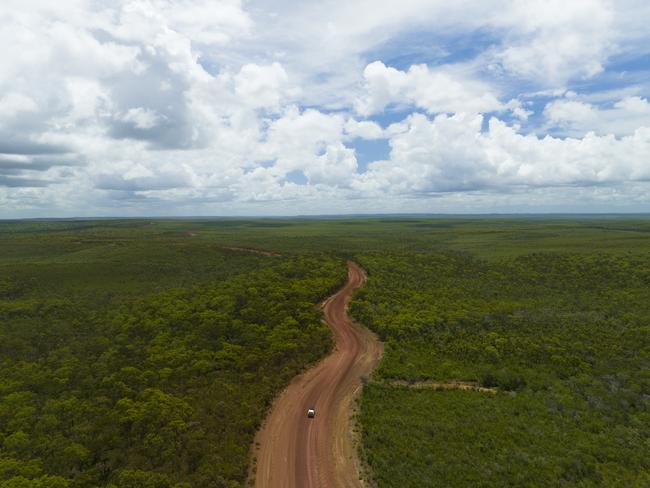 Driving near the Jardine River on the Cape York Peninsula.