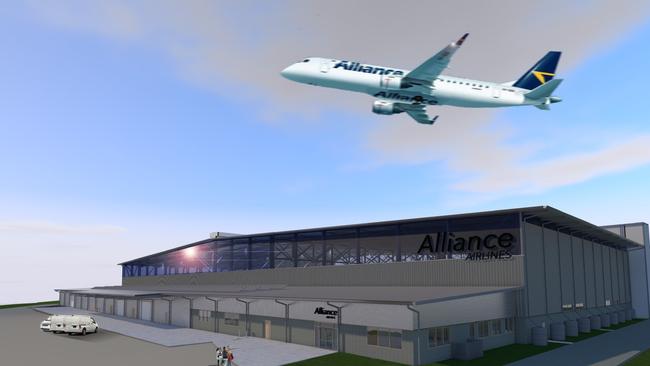 Renders of what the Alliance Airlines hangar at Rockhampton Airport will look like. Picture: Biscoe Wilson Architects