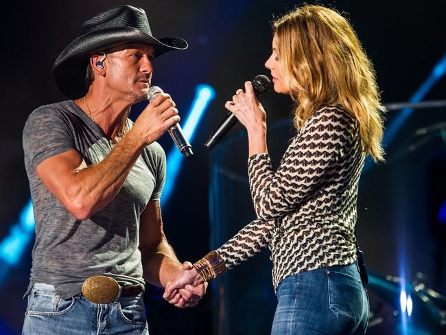 Country husband and wife duo, Tim McGraw and Faith Hill. Hill made the decision for McGraw to not finish the concert. Picture: Splash