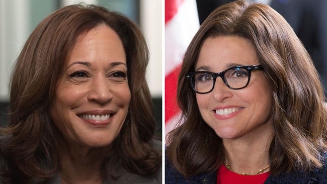 Kamala Harris during her CNN interview, and Julia Louis Dreyfus in a scene from Veep.