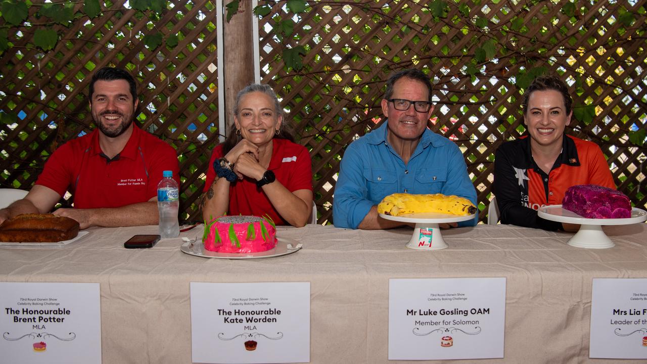 Minister Brent Potter, Minister Kate Worden, Luke Gosling OAM and Minister Lia Finocchiaro during the 2024 Royal Darwin Show bake off. Picture: Pema Tamang Pakhrin