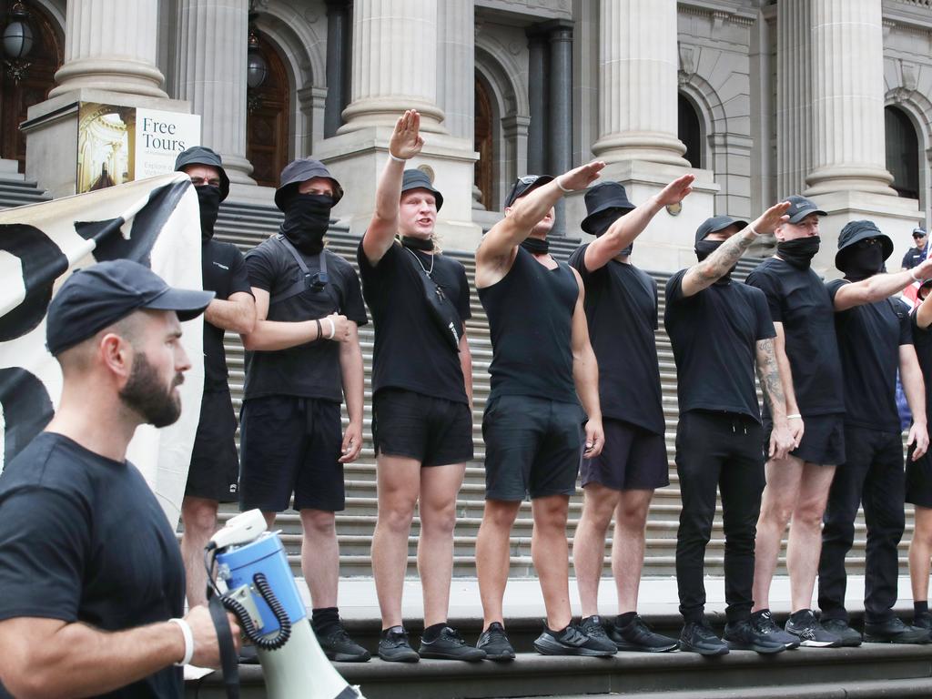 Their demonstration has been condemned by state and federal politicians. Picture: NCA NewsWire / David Crosling
