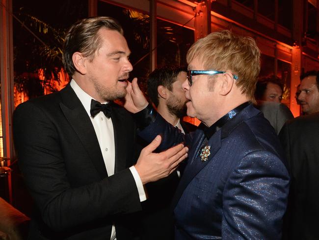 Leonardo DiCaprio and Elton John attend the 2016 Vanity Fair Oscar Party. Picture: Kevin Mazur/Getty