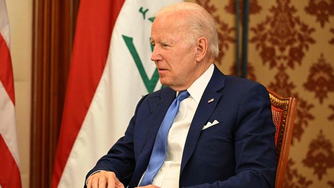 Joe Biden with the Iraqi prime minister during a bilateral meeting at a hotel in Saudi Arabia's Red Sea coastal city of Jeddah this month. Picture: AFP