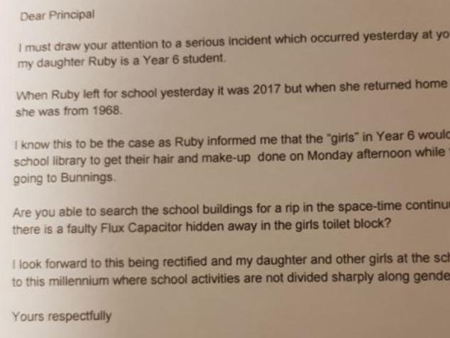 A father has written a pointed letter to his daughter's school.