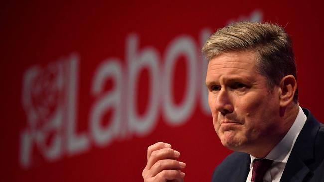 UK Labour leader Keir Starmer gives his keynote speech on the final day of the annual Labour Party conference in Brighton. Picture: AFP