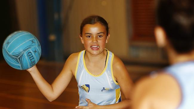 Katlyn Clarke in action at training with her City of Sydney Netball rep team. Picture: John Appleyard