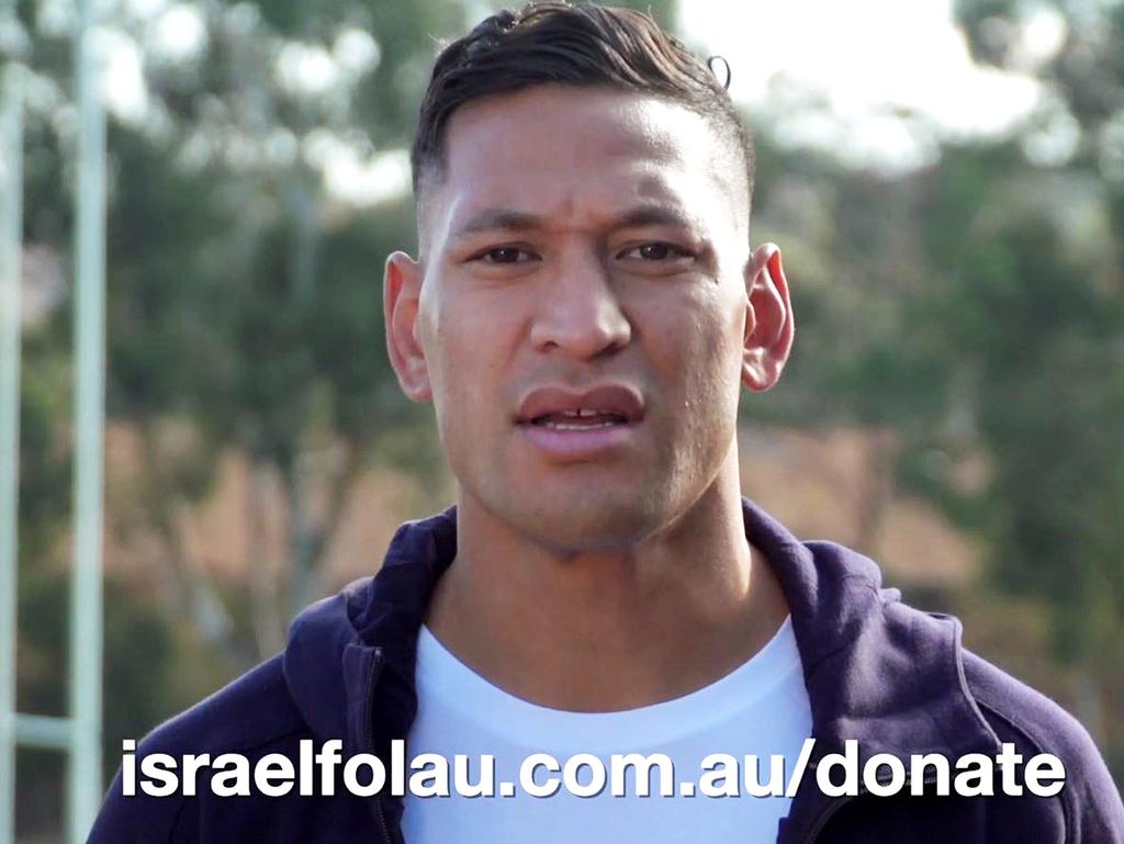 Screengrab from a YouTube video where Israel Folau asks for donations to fund his legal fees.