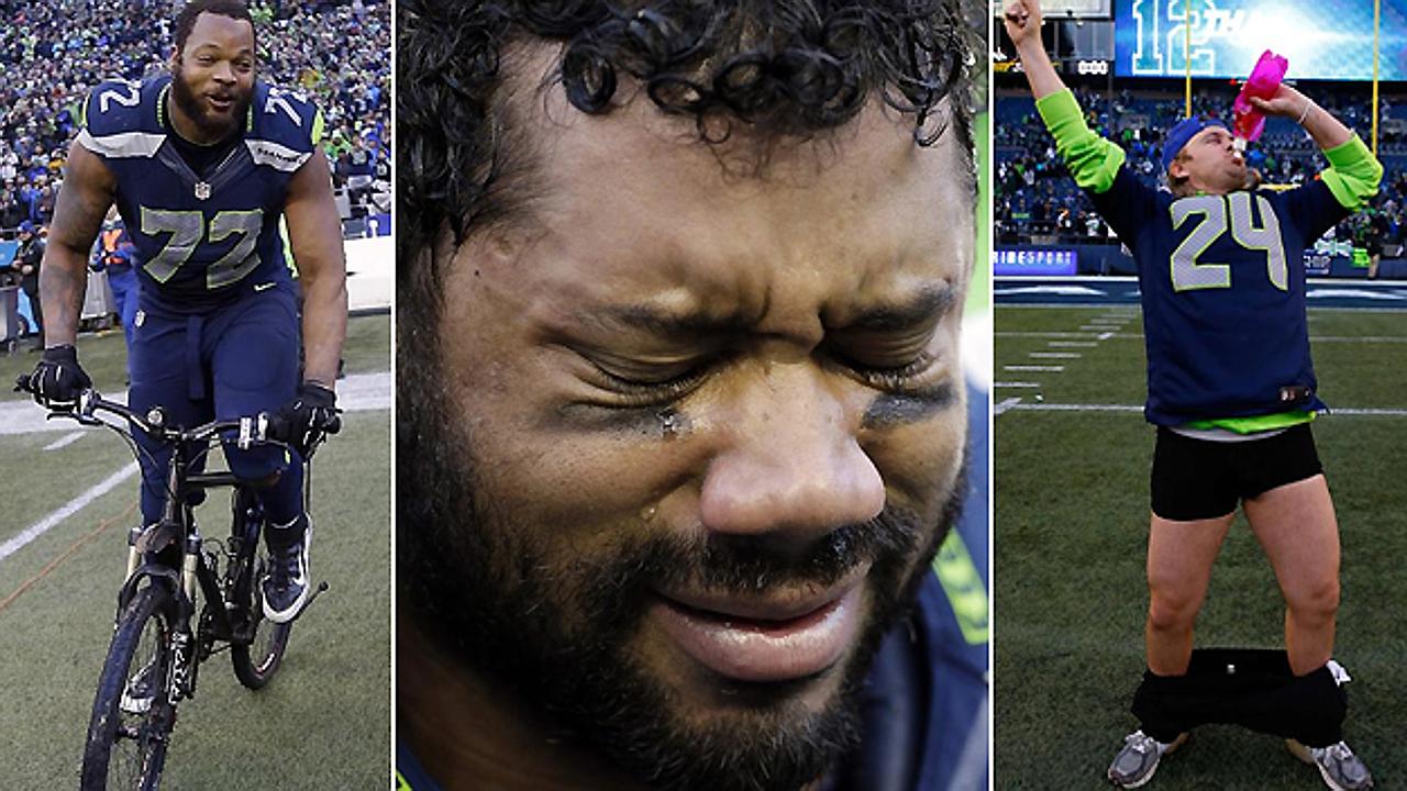 Seahawks player celebrates win with victory lap on police bike