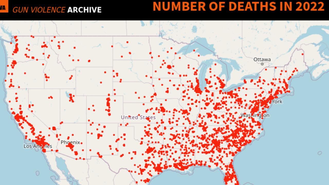 Graph showing gun deaths by area since the start of 2022. Picture: Gun Violence Archive