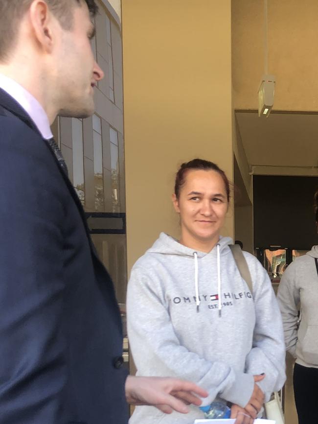 Lesley Hawkins with her lawyer Anthony Shaw at a court hearing last month.