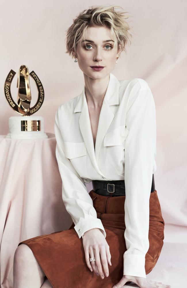 Debicki pictured with the Golden Slipper trophy as she is announced the ambassador for the ATC 2017 Sydney carnival. Photo: Duncan Killick