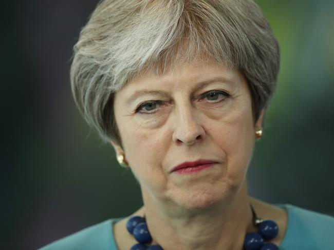 BERLIN, GERMANY - JULY 05:  British Prime Minister Theresa May and German Chancellor Angela Merkel (not pictured) give statements to the media prior to talks at the Chancellery on July 5, 2018 in Berlin, Germany. Brexit was to be a major topic of their meeting.  (Photo by Sean Gallup/Getty Images)