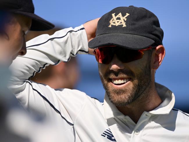 MELBOURNE, AUSTRALIA - FEBRUARY 22: Glenn Maxwell of Victoria reacts following the Sheffield Shield match between Victoria and South Australia at CitiPower Centre, on February 22, 2023, in Melbourne, Australia. (Photo by Morgan Hancock/Getty Images)