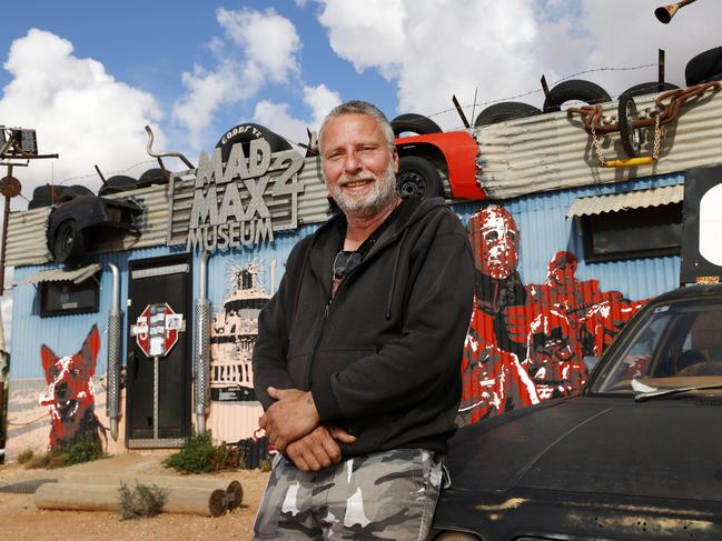 Mad Max mega-fan Adrian Bennett with his museum. Picture: Jonathan Ng