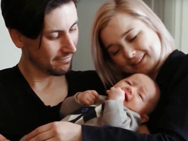 Rhys McGowan and Ellice Mol with little Franklin. Picture: Today