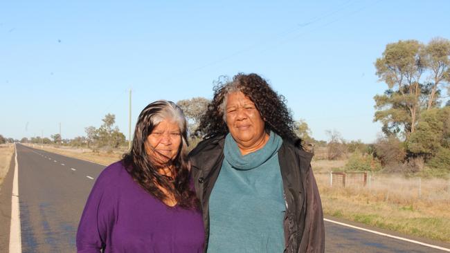 June and Fiona Smith in Bourke near the site of the tragic car accident where June's daugheter Mona-Lisa and her cousin Cindy died over three decades ago.