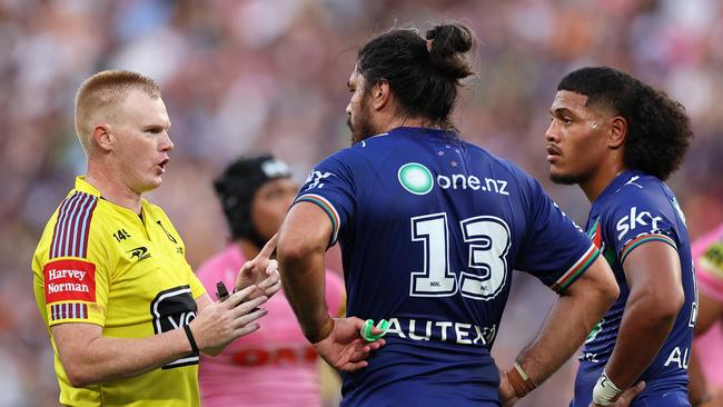 Todd Smith was involved in several calls the previous week which didn’t go down well with Warriors supporters and their major sponsor. Picture: Cameron Spencer / Getty Images