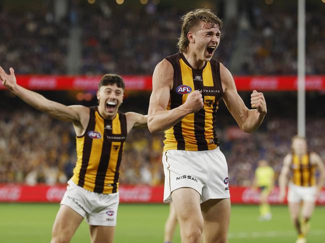 Calsher Dear roars after booting his third goal. Picture: Michael Klein