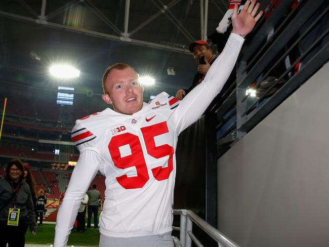 GLENDALE, AZ - JANUARY 01: Punter Cameron Johnston #95 of the Ohio State Buckeyes walks off the field before the BattleFrog Fiesta Bowl against the Notre Dame Fighting Irish at University of Phoenix Stadium on January 1, 2016 in Glendale, Arizona. (Photo by Christian Petersen/Getty Images)