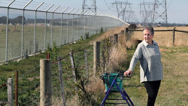 Fay Smith in her backyard which borders the site of the proposed State Government-run Covid Quarantine Facility at Mickleham. Picture: David Crosling