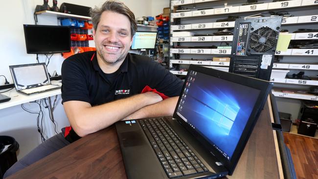 Daniel Anders of One stop IT at Mermaid Waters, talking about how the roll out of the NBN will impact his business. Picture Mike Batterham