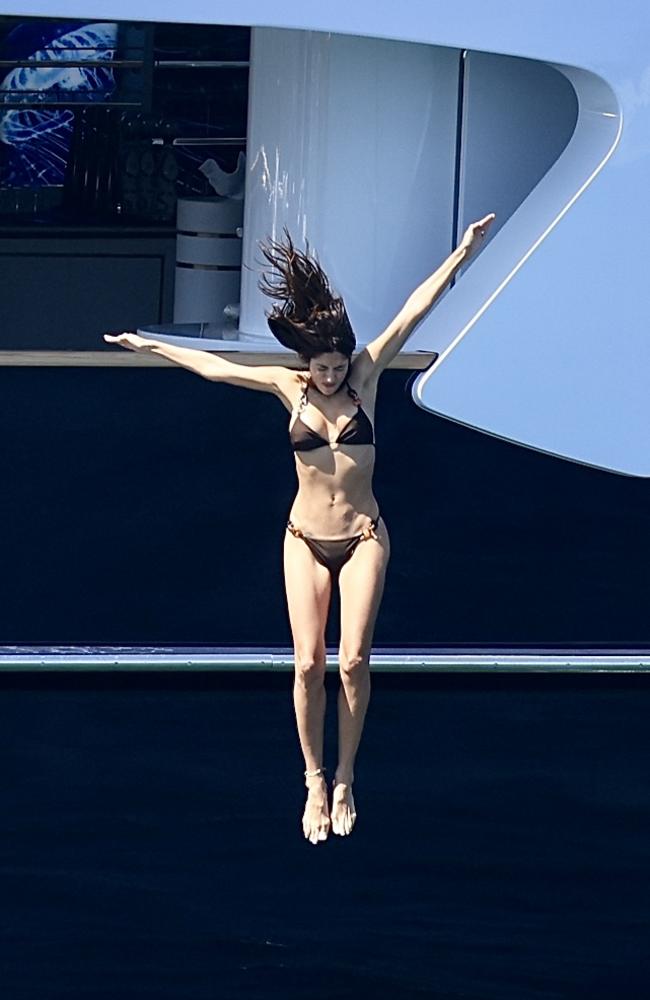 Pia was not afraid of a little water activity, taking a leap from the side of the yacht. Picture: ©MEDIA-MODE.COM