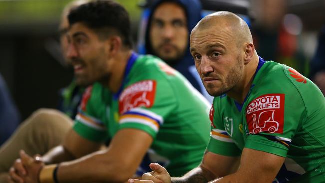 CANBERRA, AUSTRALIA - APRIL 17:  Josh Hodgson of the Raiders looks on during the round six NRL match between the Canberra Raiders and the Parramatta Eels at GIO Stadium on April 17, 2021, in Canberra, Australia. (Photo by Matt Blyth/Getty Images)