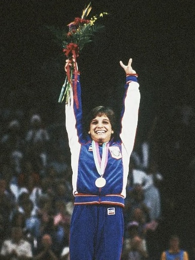 Mary Lou Retton taking gold in Los Angeles 1984 in the women’s individual all-around gymnastics final.