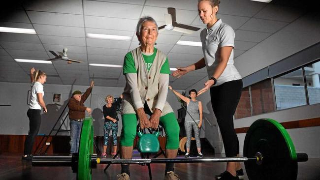 TRANSFORMED: Eve Plant, 75, receives instructions from Jessica Ebbersen, of Nordica Health in Maroochydore. Picture: John McCutcheon