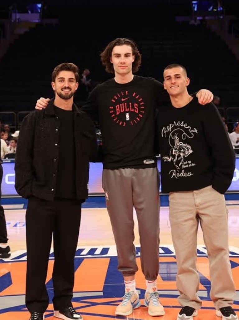 Josh (left) and Nick Daicos (right) with Josh Giddey (centre) at Madison Square Garden. Photo: Instagram.