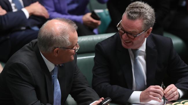 On the same page: Scott Morrison and Christopher Pyne.