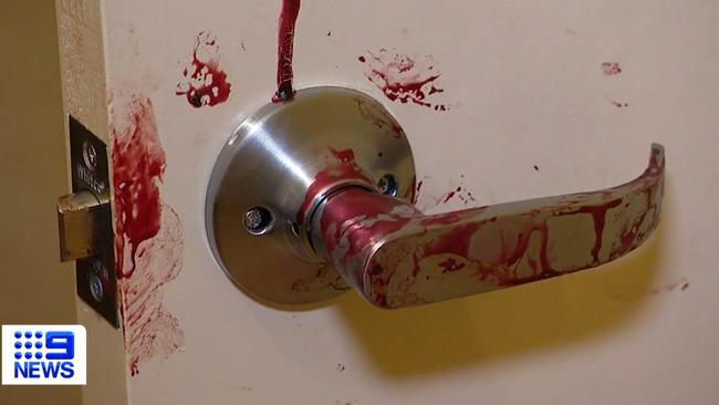 Blood was also seen smeared on the walls and the door. Picture: Nine