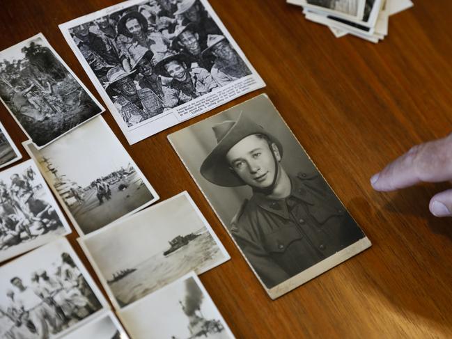 96 year old World War II veteran Gordon Willoughby served with the Australian Army in Borneo and was present at the Japanese surrender in South Borneo in Balikpapan in 1945. He is pictured with Dr Brendan Nelson, Director of the Australian War Memorial in Canberra, with whom he wanted to share photos from the surrender. Picture by Sean Davey.