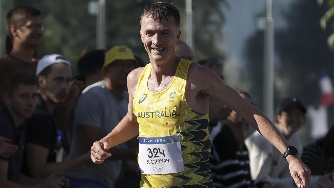 Andrew Buchanan competes during the Men's Marathon during day fifteen of the Olympic Games in Paris. Photo by Maja Hitij/Getty Images.