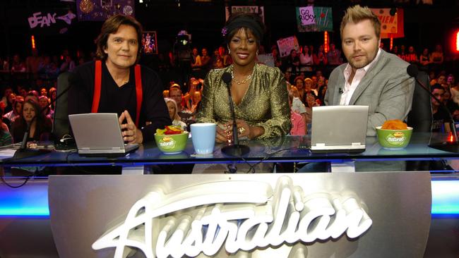 Marcia Hines with Mark Holden and Kyle Sandilands during taping of Australian Idol in 2006.