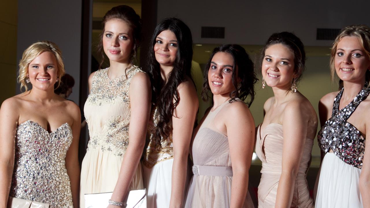 Nicole Schmitt, Anneliese Grazioli, Tahlee Fereday, Demi Cubillo, Claire Lindsey, Madelline Geir. O'Loughlin College class of 2012 Formal. Photo Shane Eecen