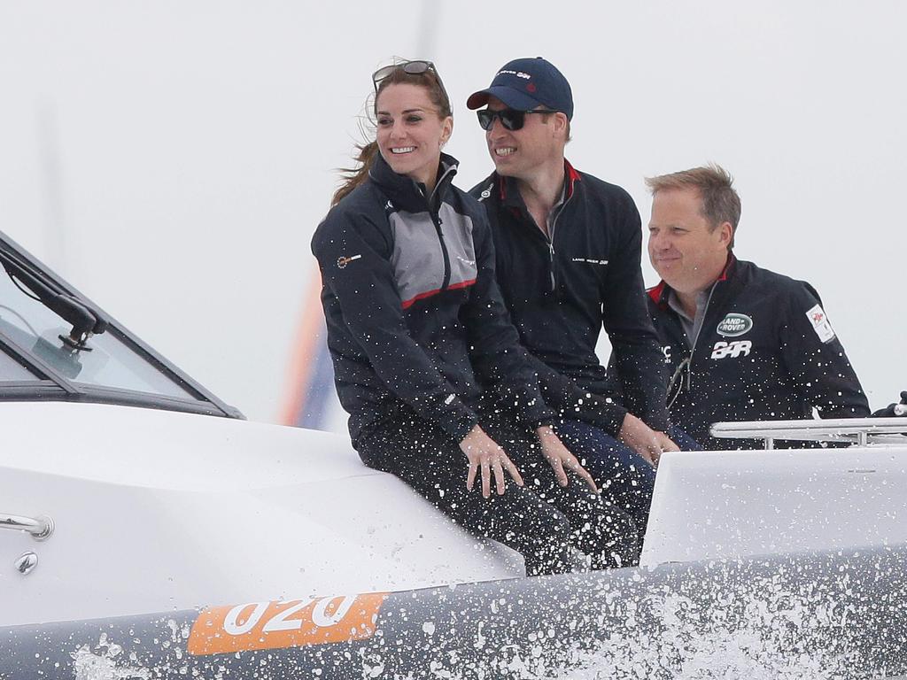 Britain’s Catherine, Duchess of Cambridge and Prince William, Duke of Cambridge watch the America’s Cup World Series sailing race from a boat on the Solent, in Portsmouth, southern England on July 24, 2016. The royal couple visited the home of the British competitors for the America’s Cup before observing the ongoing competition. Picture: AFP PHOTO / POOL / Tim Ireland