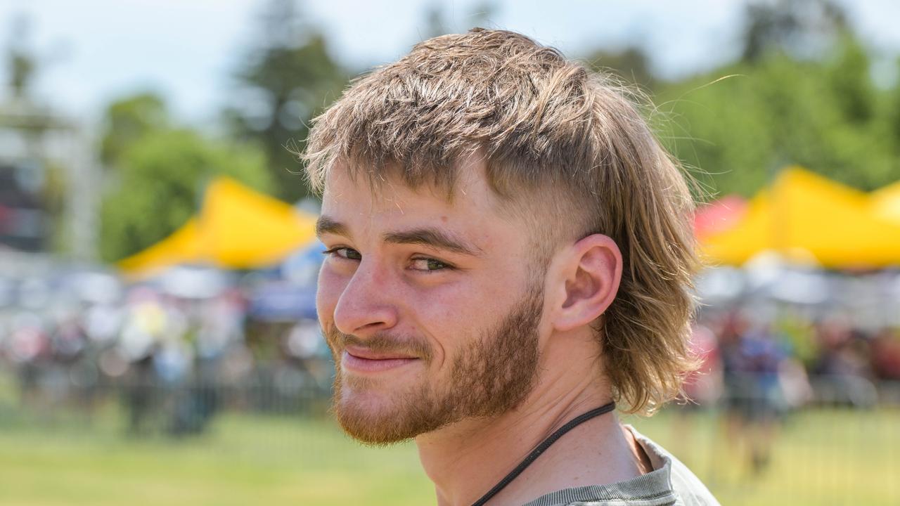 Harrison Bastian vying for best mullet at the VALO Adelaide 500. Picture: Brenton Edwards