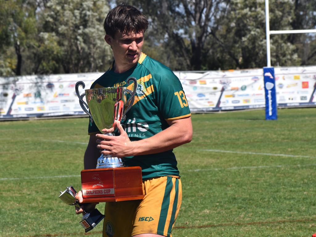 St Brendan's skipper Simon Green with the prized Dolphins Cup.