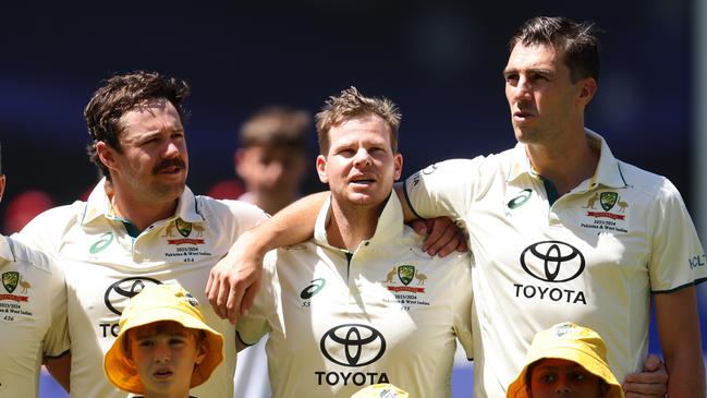 David Warner, Travis Head, Steve Smith and Pat Cummins. Photo by Paul Kane/Getty Images.