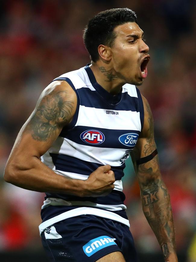 Tim Kelly celebrates his big goal. Picture: Getty Images