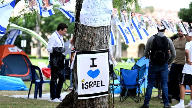 The Pro-Israel camp at the University of Queensland. Picture: Dan Peled / NCA NewsWire