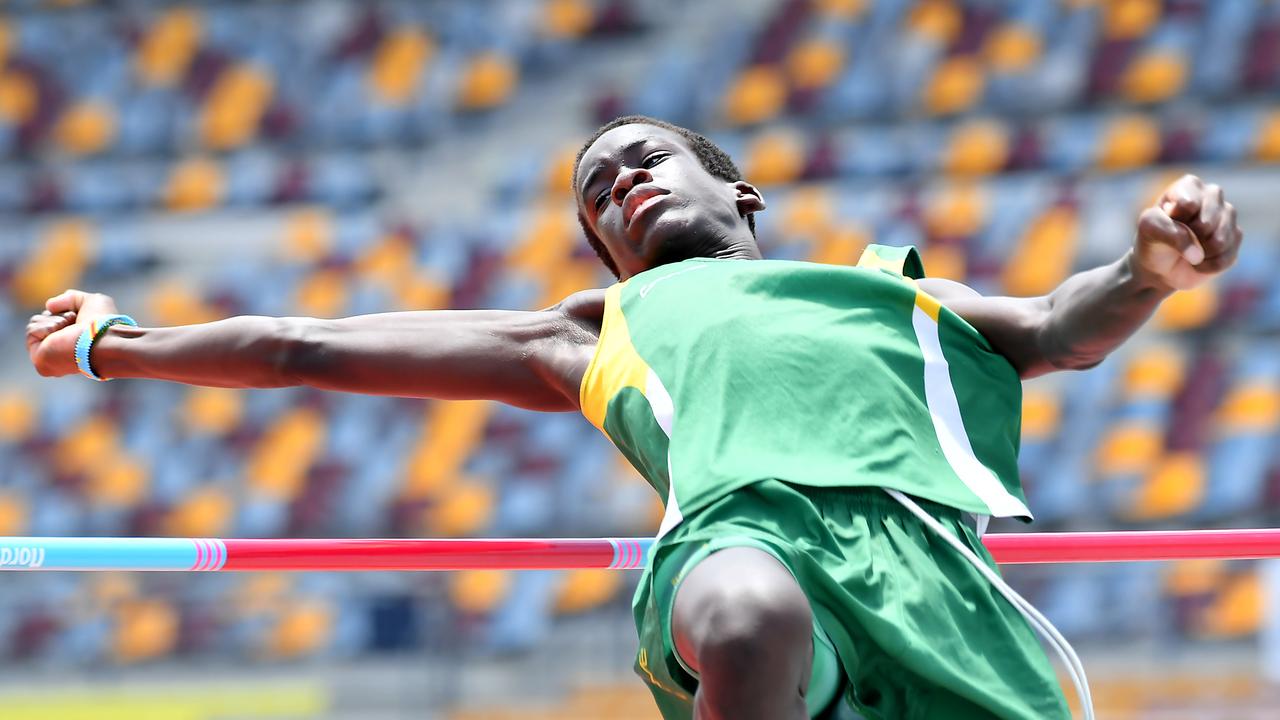 Under 14 High Jumper Alikana Malish. The Queensland All Schools track and field championships at QSAC. Saturday November 2, 2024. Picture, John Gass