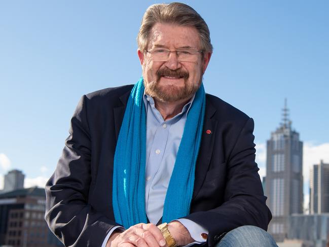 Derryn Hinch at Sky News Melbourne studio with Melbourne skyline, Southbank  and the Yarra River in background. Picture: Jason Edwards