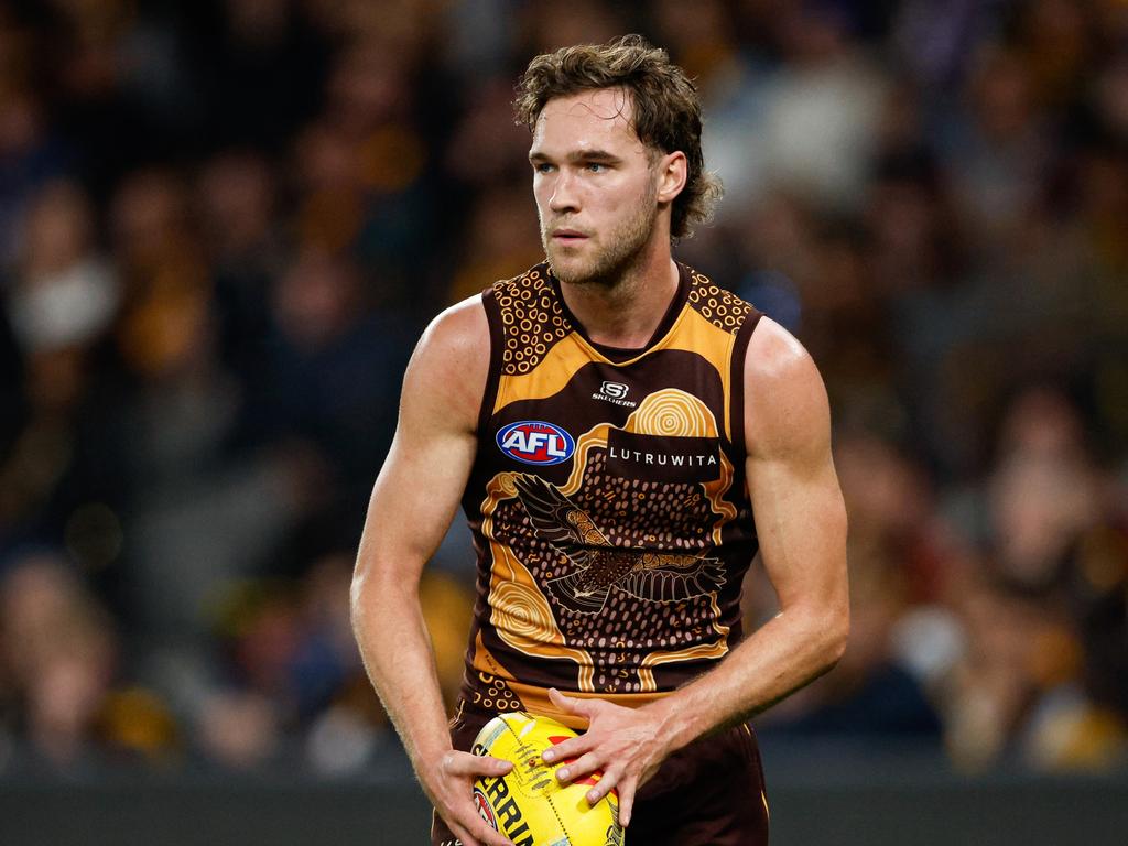 Scrimshaw is Hawthorn’s equal tallest defender. Picture: Getty Images