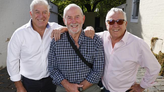 MELBOURNE , AUSTRALIA. March 4, 2024.  AFL great Robert Walls with mates Mike Sheahan and Gerard Healy.       . Pic: Michael Klein