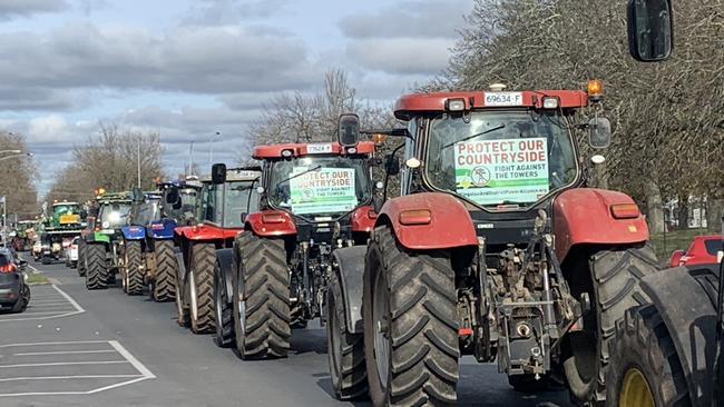 Protests against 500kV transmission lines carving up farmland, which started in Ballarat last year, are set to spread to St Arnaud. Picture: Craig Hughes