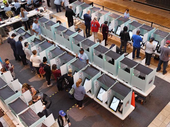 People vote in Henderson, Nevada. Electioneering authorities say they have detected no attempts to interfere with the electronic voting system. Picture: AFP