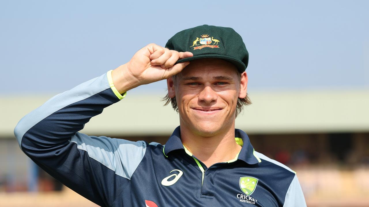 Cooper Connolly was all smiles when presented with his baggy green. (Photo by Robert Cianflone/Getty Images)